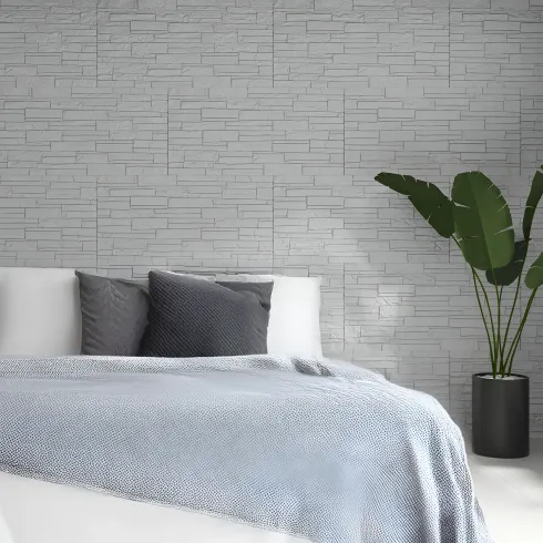 Set 12 Pannelli Isolanti Effetto Pietra Quarzite 3D Bianco 120x60 PU