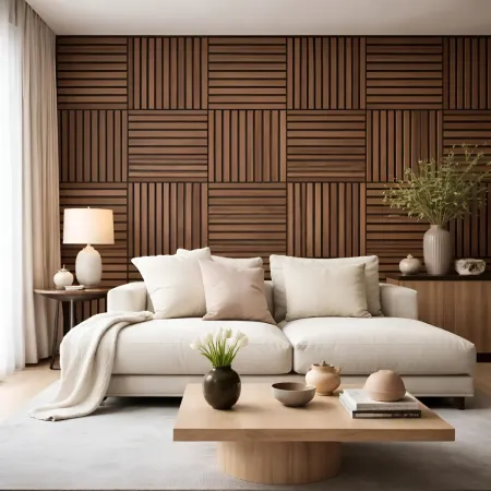 Set 12 Pannelli Acustici MDF Feltro PET 60x60 cm Effetto Legno Noce