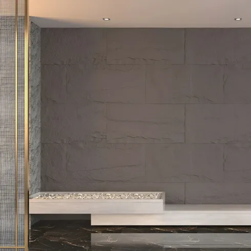 Set 10 Pannelli Isolanti Effetto Pietra 3D Grigio Scuro 120x60 in PU