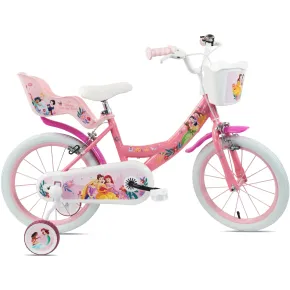 Bicicletta Bambini 16" Principesse Disney Rosa Rotelle Cestino Sedile