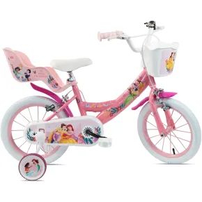 Bicicletta Bambini 14" Principesse Disney Rosa Rotelle Cestino Sedile