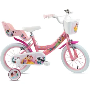 Bicicletta Bambini 12" Principesse Disney Rosa Rotelle Cestino Sedile