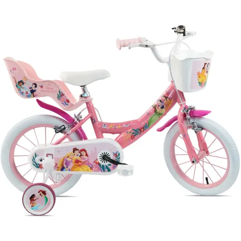 Bicicletta Bambini 12" Principesse Disney Rosa Rotelle Cestino Sedile