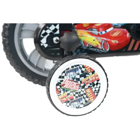 Bicicletta per Bambini 12" Cars Rosso Nero Rotelle Borraccia Trombetta
