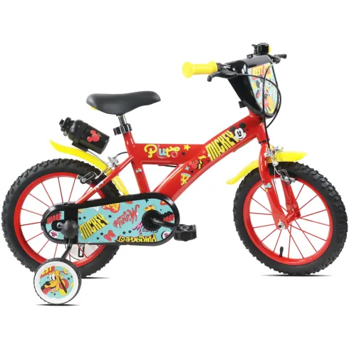 Bicicletta per Bambini 14" Topolino Disney Rosso Rotelle Borraccia