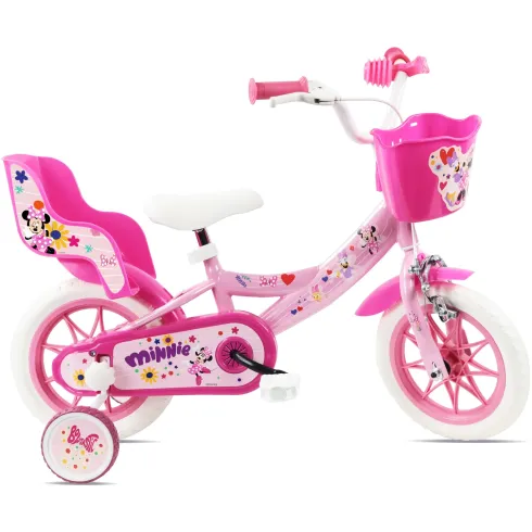 Bicicletta per Bambini 12" Minnie Disney Rosa Cestino Portabambola