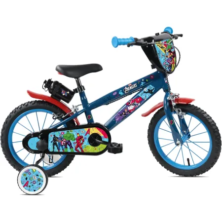 Bicicletta Bambini 14" Avengers Azzurro Rotelle Removibili Parafanghi