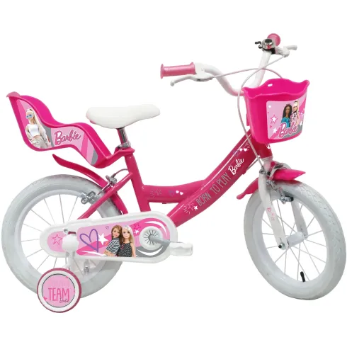 Bicicletta per Bambini 16" Barbie Rosa Rotelle Cestino Portabambola
