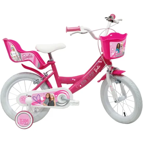 Bicicletta per Bambini 14" Barbie Rosa Rotelle Cestino Portabambola