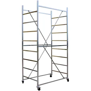Trabattello Ponteggio Acciaio Altezza 390 cm Mezzopiano Ruote Girevoli 2