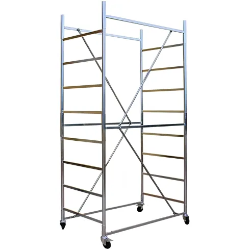 Trabattello Ponteggio Acciaio Altezza 390 cm Mezzopiano Ruote Girevoli