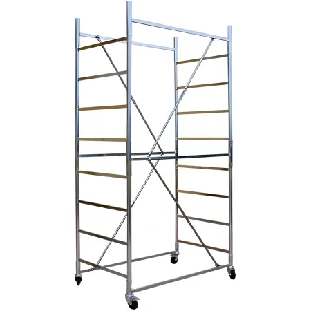 Trabattello Ponteggio Acciaio Altezza 390 cm Mezzopiano Ruote Girevoli