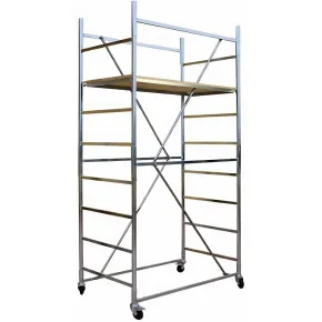 Trabattello Ponteggio Acciaio Altezza 390 cm Mezzopiano Ruote Girevoli