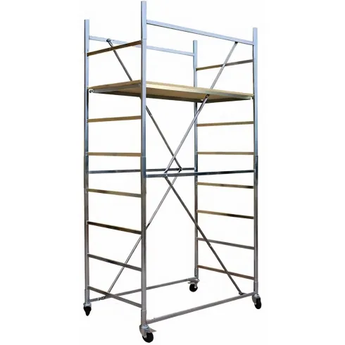 Trabattello Ponteggio Acciaio Altezza 390 cm Mezzopiano Ruote Girevoli
