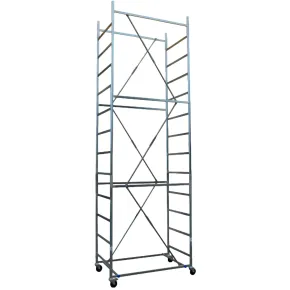 Trabattello Ponteggio Acciaio Altezza 510 cm Mezzopiano Ruote Girevoli