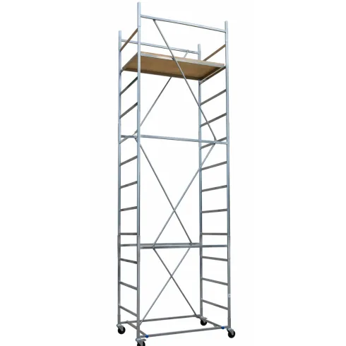 Trabattello Ponteggio Acciaio Altezza 510 cm Mezzopiano Ruote Girevoli