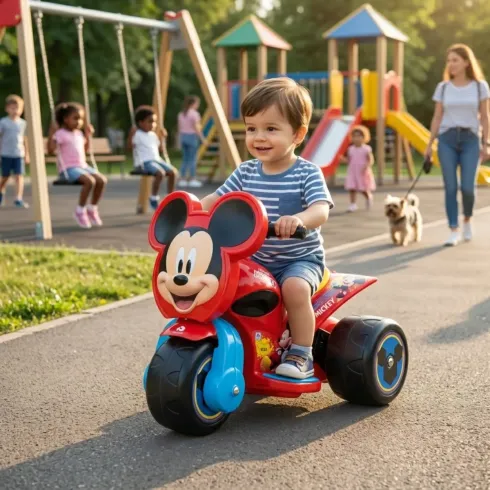 Triciclo Elettrico per Bambini 6V Topolino Disney Rosso Caricabatterie