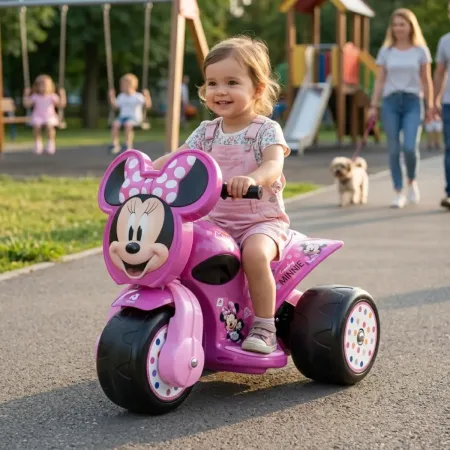Triciclo Elettrico per Bambini 6V Minnie Disney Rosa Caricabatterie