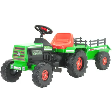 Trattore Elettrico Bambini 6V Rimorchio Verde Batteria Ricaricabile