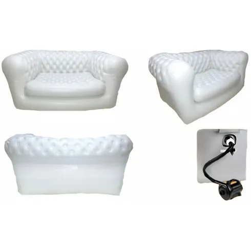 Divano Gonfiabile 2 Posti in PVC Bianco Arredo Interno Esterno Valvole