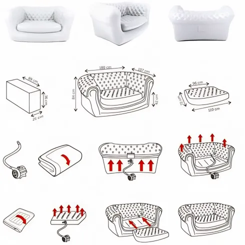 Divano Gonfiabile 2 Posti in PVC Bianco Arredo Interno Esterno Valvole