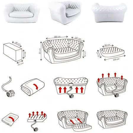 Divano Gonfiabile 2 Posti in PVC Bianco Arredo Interno Esterno Valvole