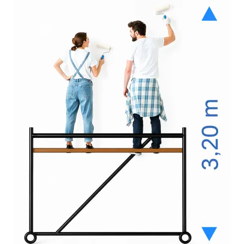 Trabattello Ponteggio Acciaio 160x80 cm Mezzopiano Ruote Lavoro 320 cm
