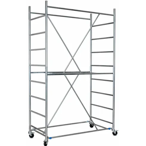 Trabattello Ponteggio Acciaio 160x80 cm Mezzopiano Ruote Lavoro 390 cm