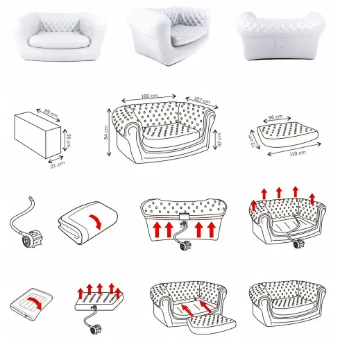 Poltrona Gonfiabile 1 Posto in PVC Bianco per Interno Esterno Valvole