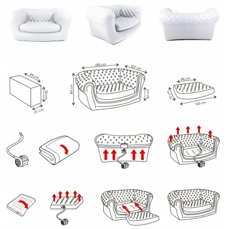 Poltrona Gonfiabile 1 Posto in PVC Bianco per Interno Esterno Valvole