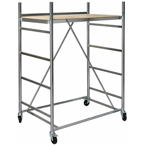 Trabattello Ponteggio Acciaio Altezza 320 cm Mezzopiano Ruote Girevoli