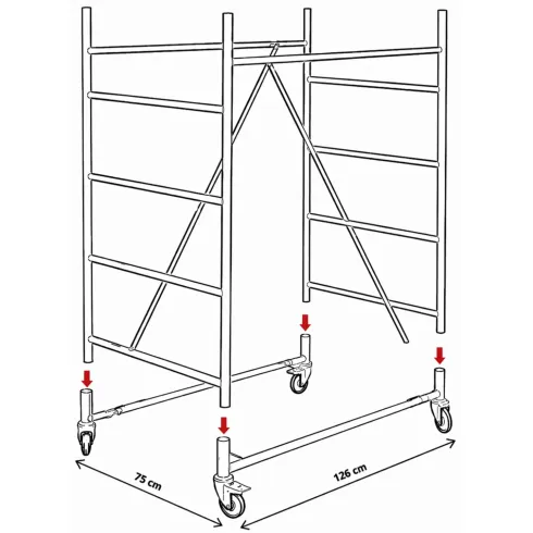 Trabattello Ponteggio Acciaio Altezza 510 cm Mezzopiano Ruote Girevoli