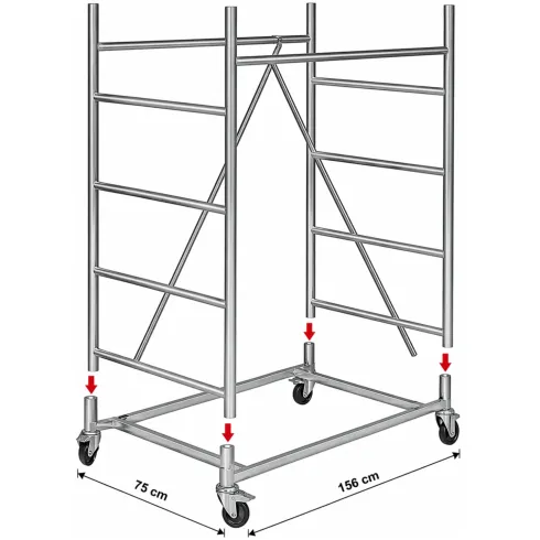 Trabattello Ponteggio Acciaio 160x80 cm Mezzopiano Ruote Lavoro 510 cm
