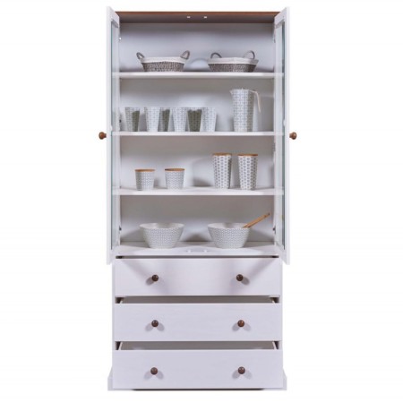 Vetrina con 3 Cassetti e 2 Ante Credenza Bianca da Cucina in Legno