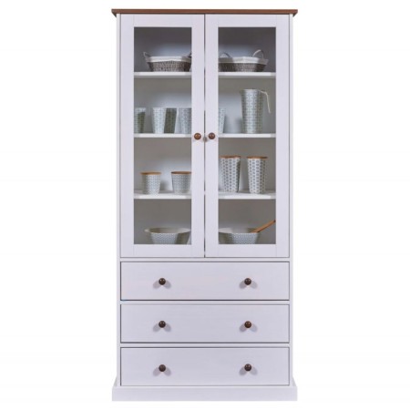 Vetrina con 3 Cassetti e 2 Ante Credenza Bianca da Cucina in Legno