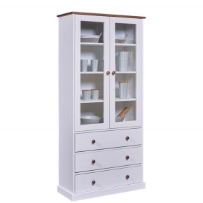 Vetrina con 3 Cassetti e 2 Ante Credenza Bianca da Cucina in Legno