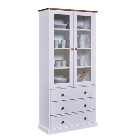 Vetrina con 3 Cassetti e 2 Ante Credenza Bianca da Cucina in Legno