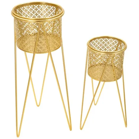 Portavasi Metallo Oro Set 2 Pz 46 e 32 cm Intagli Tondi Vasi Rimovibili