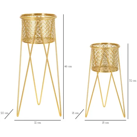 Portavasi Metallo Oro Set 2 Pz 46 e 32 cm Intagli Tondi Vasi Rimovibili
