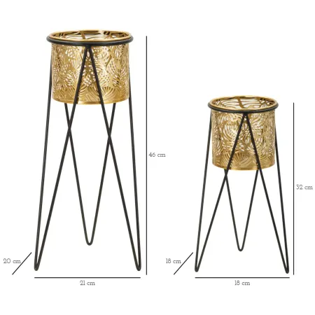 Set 2 Portavasi Metallo Nero Oro a Foglia 46 e 32 cm Vasi Rimovibili