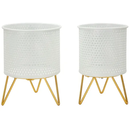 Set 2 Portavasi Metallo Bianco Oro a Pois Vasi Rimovibili da Interno