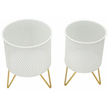 Set 2 Portavasi Metallo Bianco Oro a Pois Vasi Rimovibili da Interno