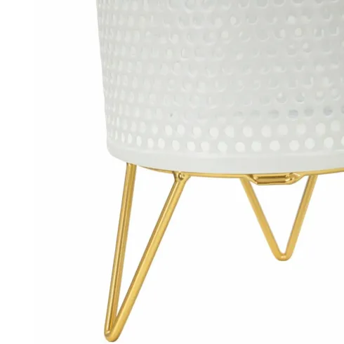Set 2 Portavasi Metallo Bianco Oro a Pois Vasi Rimovibili da Interno