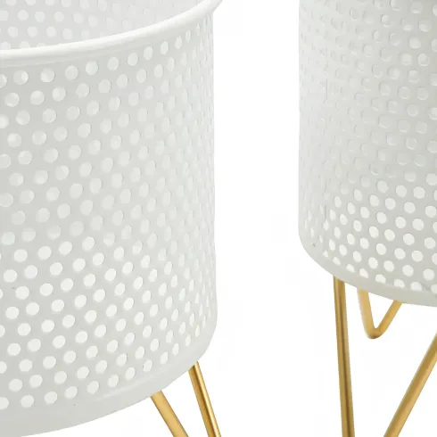 Set 2 Portavasi Metallo Bianco Oro a Pois Vasi Rimovibili da Interno