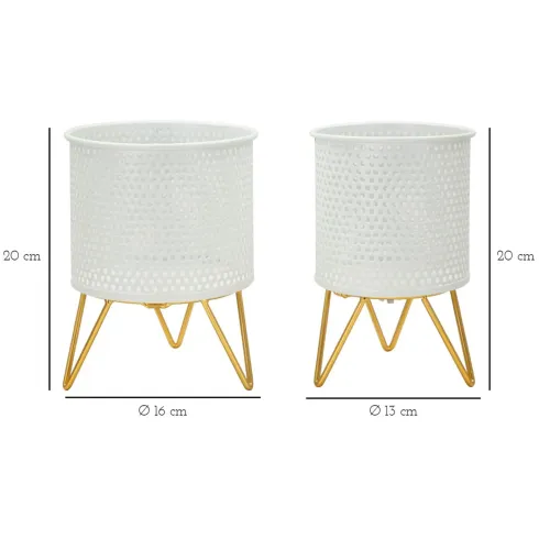 Set 2 Portavasi Metallo Bianco Oro a Pois Vasi Rimovibili da Interno
