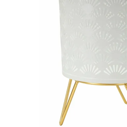 Set 2 Portavasi Metallo Bianco Oro con Vasi Rimovibili Intagli Decorativi