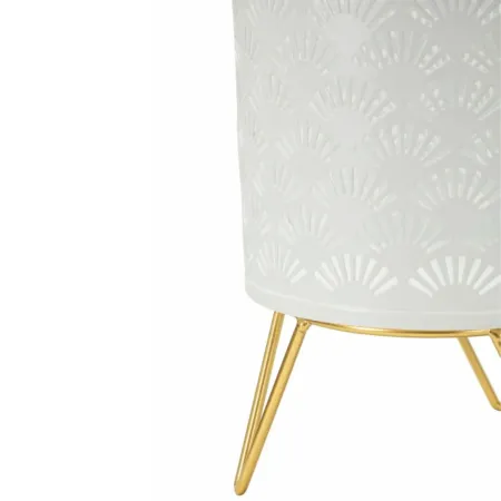 Set 2 Portavasi Metallo Bianco Oro con Vasi Rimovibili Intagli Decorativi