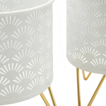 Set 2 Portavasi Metallo Bianco Oro con Vasi Rimovibili Intagli Decorativi