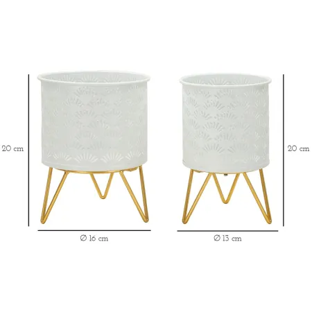 Set 2 Portavasi Metallo Bianco Oro con Vasi Rimovibili Intagli Decorativi