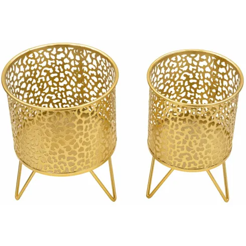 Set 2 Portavasi in Metallo Traforato Oro Vasi Rimovibili da Interno